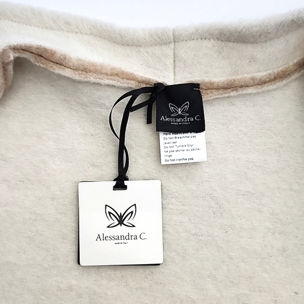 NWT Alessandra C Women's Open Front  Poncho Cardigan Wool Blend Ivory Taupe S/M - Picture 5 of 10